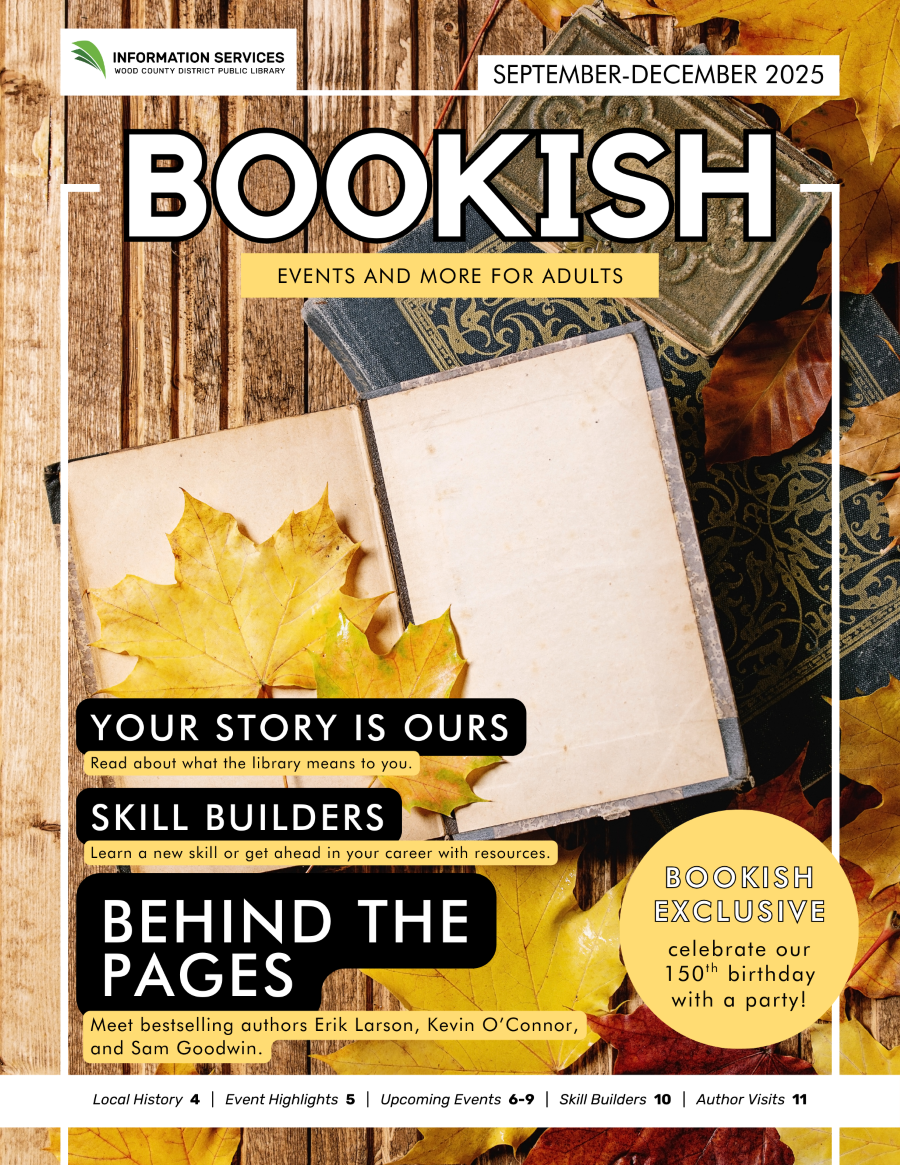 A book with fall leaves on the Bookish Fall 2025 magazine cover.