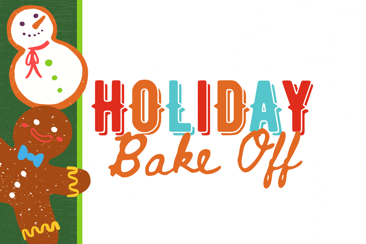 Colorful Christmas cookies with the title Holiday Bake-Off.