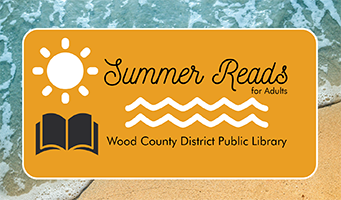 WCDPL Adult Summer Reads program graphic above a sandy beach with seafoam.