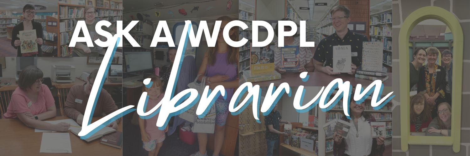 Photos of friendly, smiling librarians with books in hand.
