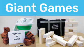 Photos of giant games like Yardzee and Tumble Tower