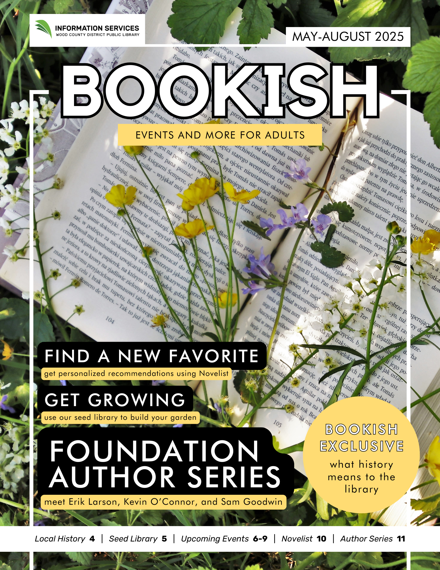 A book covered in flowers, with the Bookish logo on the front.