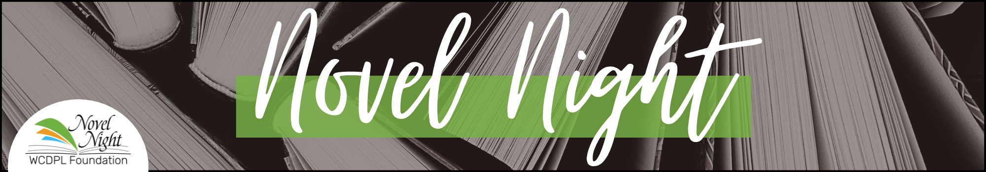 A background of books with the title Novel Night.