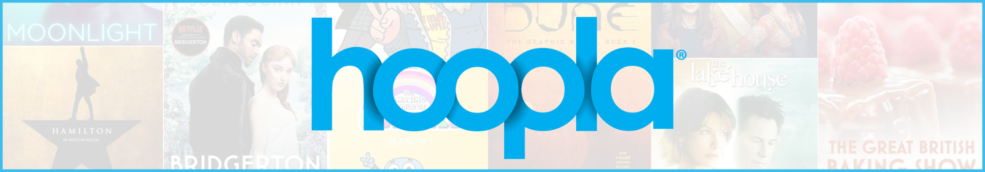Movie and TV show covers with the blue hoopla logo.