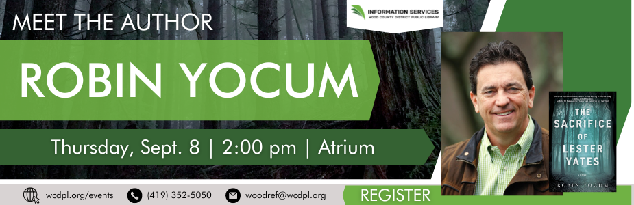 Meet author Robin Yocum on Thursday, September 8 at 2:00 pm.